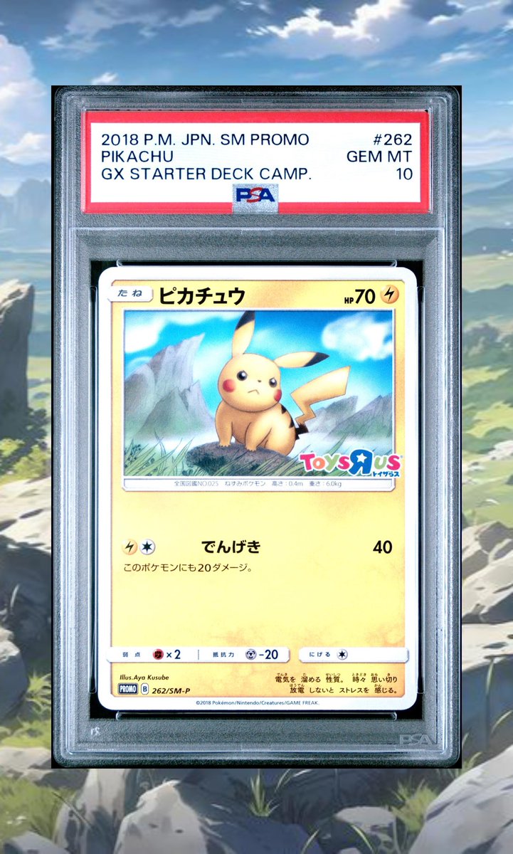 MUDFROG1313's tweet photo. 『ポケモン第一世代コレクション』
全国図鑑No.25
ピカチュウ
(トイザらスのポケカくじ SM-P)
Illus.Aya Kusube
PSA10(POP133)
黄昏れピカチュウ⚡️
『ワタルのリザードン』や『わるいゲンガー』を手掛けられた楠部さんの作品🖼️
#ポケモンカードゲーム
#ポケカ
#ポケモン30周年 https://t.co/LxuE98TmD1
