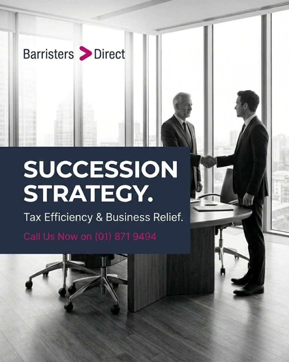 BarristersD's tweet photo. Transferring a family business is a significant 🏁 milestone that requires careful tax planning.

Without a structured approach, the transfer of assets can trigger an immediate Capital Acquisitions Tax (CAT) liability of 33%. For high-value businesses, this can impact working capital or even force a sale of assets to cover the tax bill.

However, with 🎯 precise legal structuring, you may qualify for Business Relief, potentially reducing the taxable value of the gift by 90%.

Qualifying for this relief is technical and subject to strict conditions and "clawback" periods.

We provide definitive tax opinions to ensure your succession plan is robust, maximising reliefs while preserving the commercial viability of the business for the next generation.

Review your eligibility for Business Relief
⚡️ https://t.co/7FxjS50uCv.

#SuccessionPlanning #FamilyBusiness #IrishTax #BusinessRelief #SMEIreland #EstatePlanning