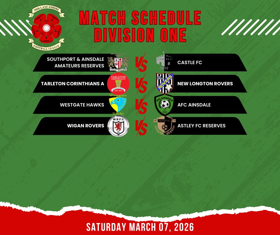 mid_lancs's tweet photo. Eyes on the promotion chase this Saturday 👀 @SnAReserves will look to keep the pressure on the summit as they host @_CastleFC, while in-form @RoversWigan aim to continue their surge up the table against @AstleyFC Reserves. ⚽🔥
#MidLancsFL #DivOne https://t.co/lZhh3i757Q