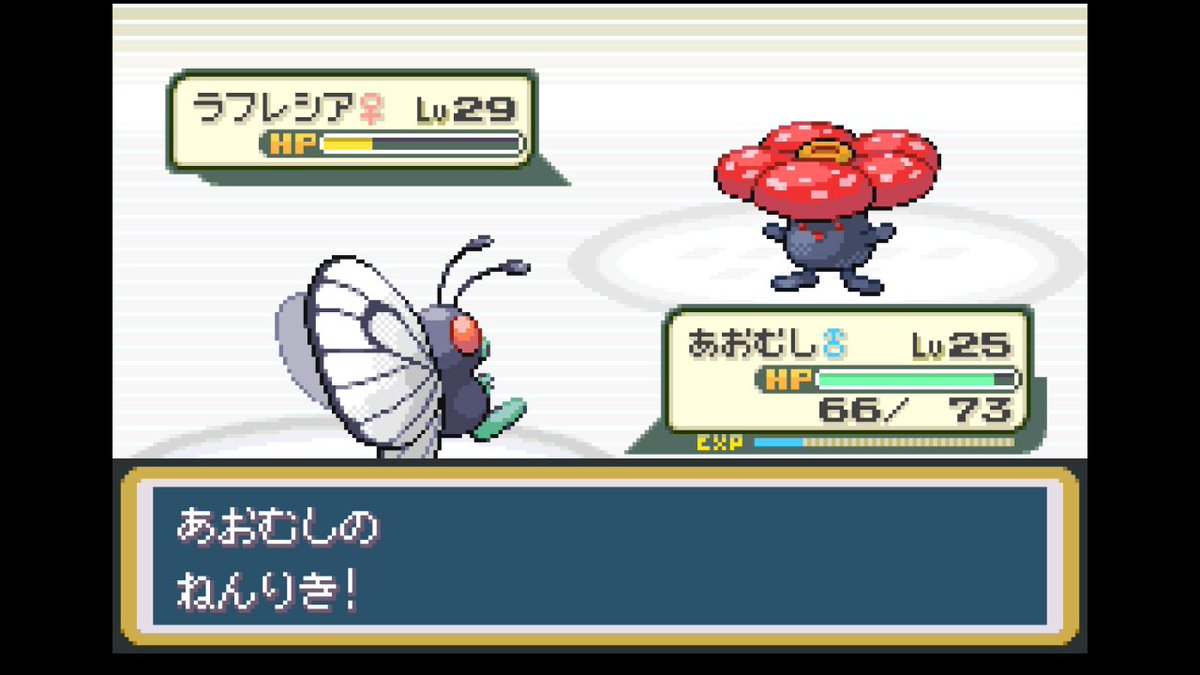 mikanthom's tweet photo. ポケモン リーフグリーン (ひんしで永久離脱)！🐱
タマムシシティでエリカ様を撃破！4つ目のバッジをゲット！🌺

バタフリーのねむりごな+ねんりきのコンボが強力😆
ポッポとオニスズメがひんしになって使用不可になってしまったので、他にそらをとぶを覚えられる鳥ポケを探し中👀🐔

#ポケモンFRLG https://t.co/s1ZAfDKajq