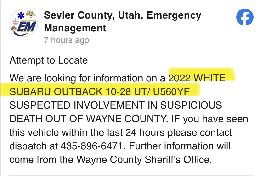 chiIIum's tweet image. Three women were found dead yesterday in Torrey, Utah, and in Wayne County.

The identities of the victims have not been released, but according to DPS, they were women in their 30s, 60s, and 80s.

The Utah DPS urges residents in Torrey and surrounding areas to take extra