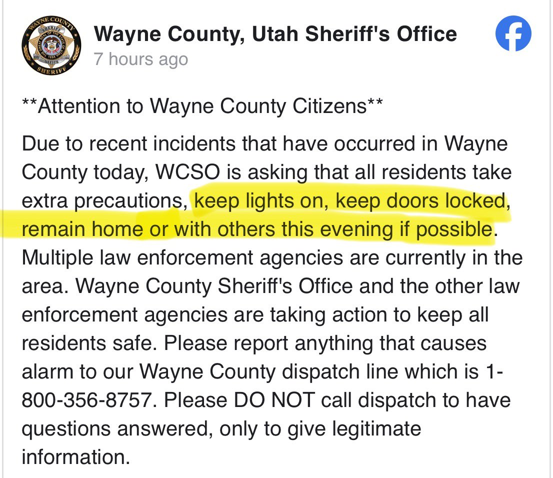 chiIIum's tweet image. Three women were found dead yesterday in Torrey, Utah, and in Wayne County.

The identities of the victims have not been released, but according to DPS, they were women in their 30s, 60s, and 80s.

The Utah DPS urges residents in Torrey and surrounding areas to take extra