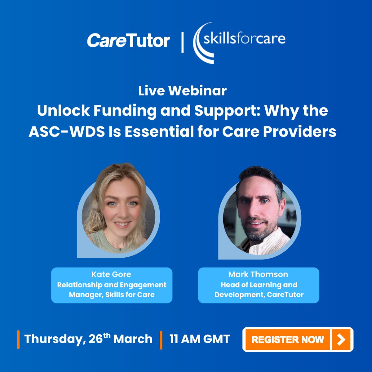 CareTutorUK's tweet photo. 📣 Join our Webinar with Skills for Care 

Join us on 26 March, 11am with Kate Gore from Skills for Care to learn why ASC-WDS is essential for care providers, from workforce planning to accessing LDSS funding. 

👉 Reserve your place: https://t.co/Uf7u8VDzvh

See you there! https://t.co/8oWHySkSBn