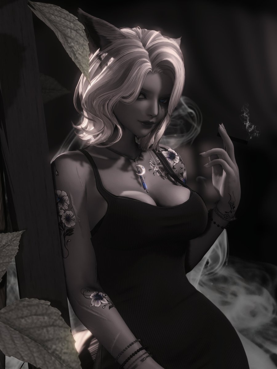 The dress screamed vintage film noir "little black dress" to me, so me and the girl channelled Grace Kelly. 
"Good luck out there, boys." 🩷

#Miqote | #GPOSERS | #EorzeaPhotos | #Cultistmods