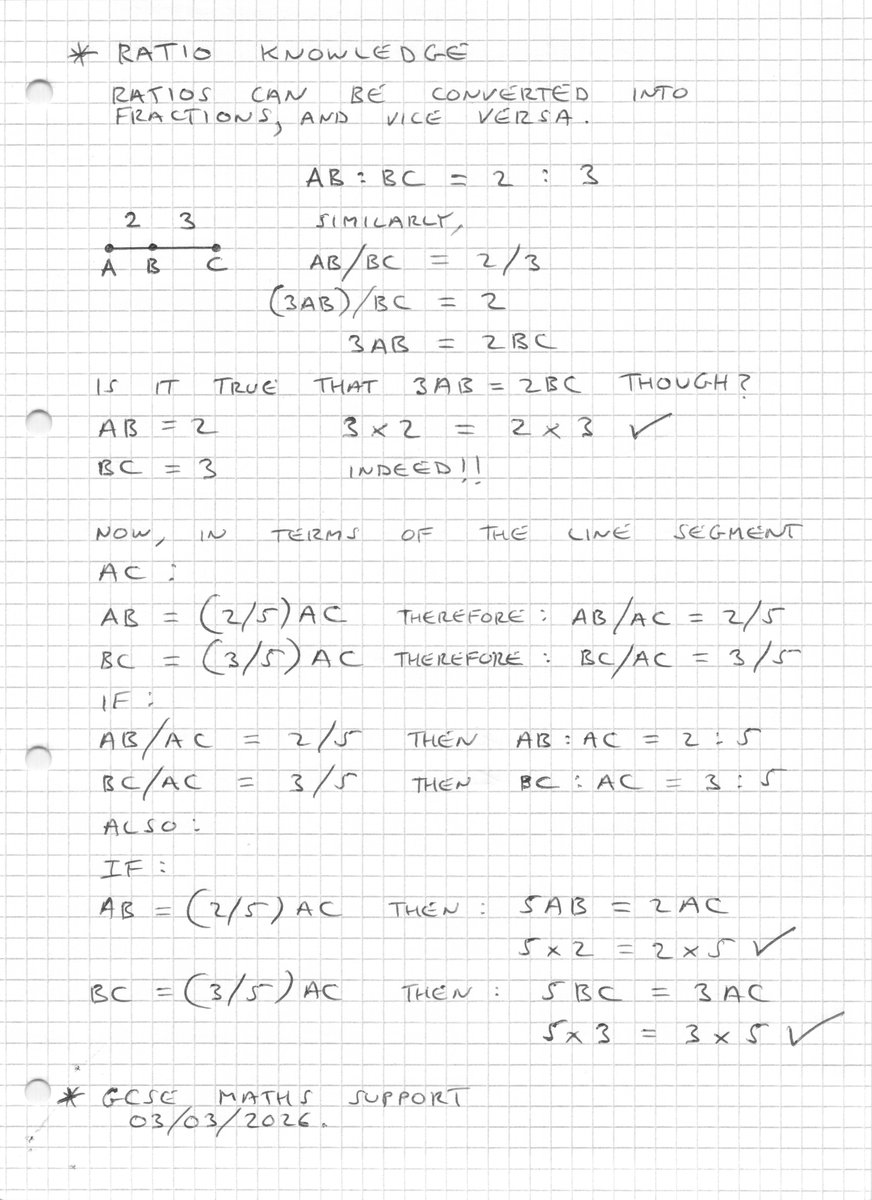 mathsproofs's tweet image. Ratio Knowledge

Examples of how to convert ratios into fractions and vice versa.

Ratios are powerful tools that can be used to solve many types of mathematical problems.

Mastering them is essential.

#gcsemaths #alevelmaths #ratios #fractions