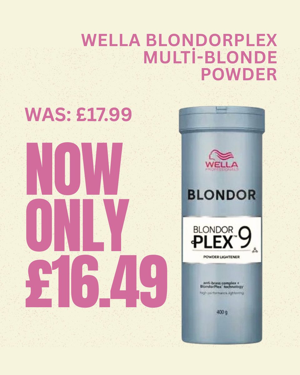 ProductsToShop's tweet image. Hairdressing Supplies 👩‍🦳🧑‍🦳 Wella Blondorplex Multi-Blonde Powder 👛 Reduced from £17.99, now £16.49 tidd.ly/4aQlcmP Ends: March 31 26
#blondehair #blondebalayage #hairbleach #hairproducts #wellablondor #HairdressingSupplies #hairbleaching #bleaching #bleachedhair #aff
