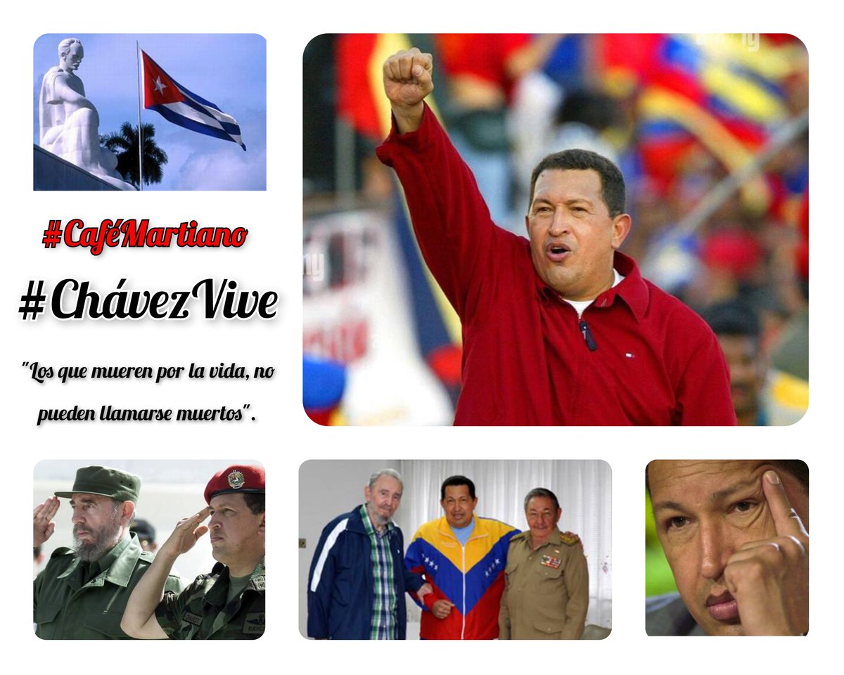 Buenos días 🇨🇺 #CaféMartiano
A 13 años de haber perdido nuestro mejor amigo, Chávez. 

"Nos cabe el honor de haber compartido .. los mismos ideales de justicia social y de apoyo a los explotados. Los pobres son los pobres en cualquier parte del mundo”. Fidel.

#ChavezVive
#Cuba
