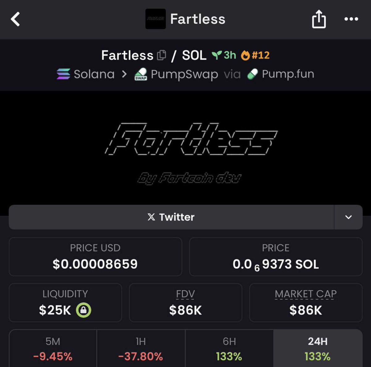 $Fartless is today's gem.

A very good dev and the narrative fits the current market situation.

87k mcap -> 500k mcap next step

CA:
8iHtTuWFQ5r97Hg2HL164U4Q4C2BCxrMzSs5vXfopump