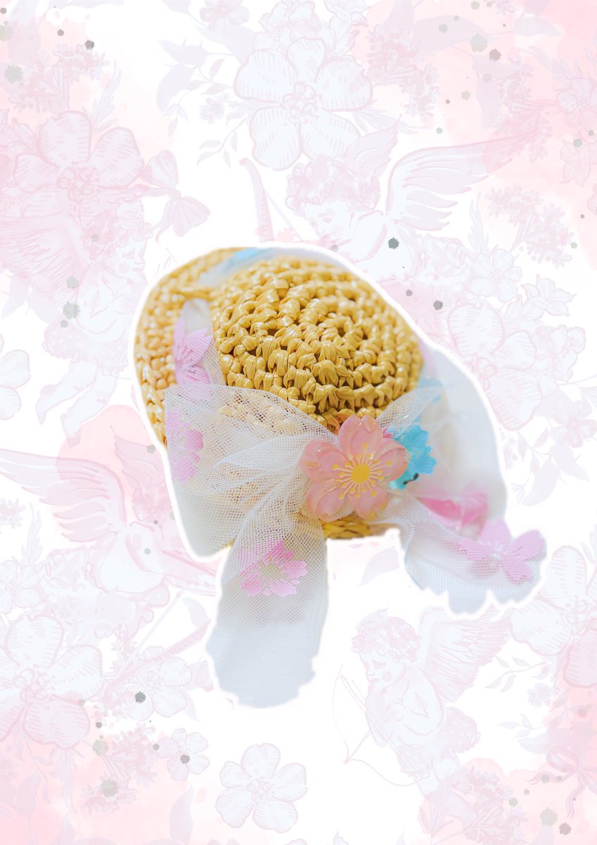 今年のさくら麦わら帽子は改良してみました。
大きなさくらのチュールリボンに大きなさくらのカボションつき