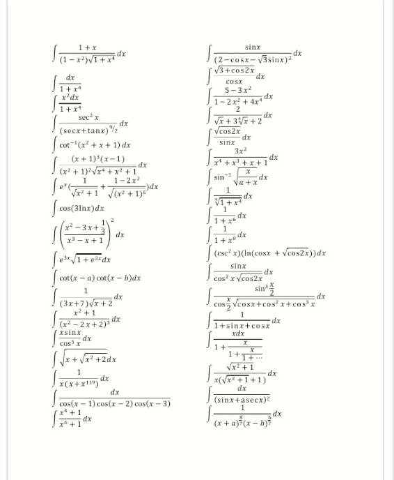The List of integral questions