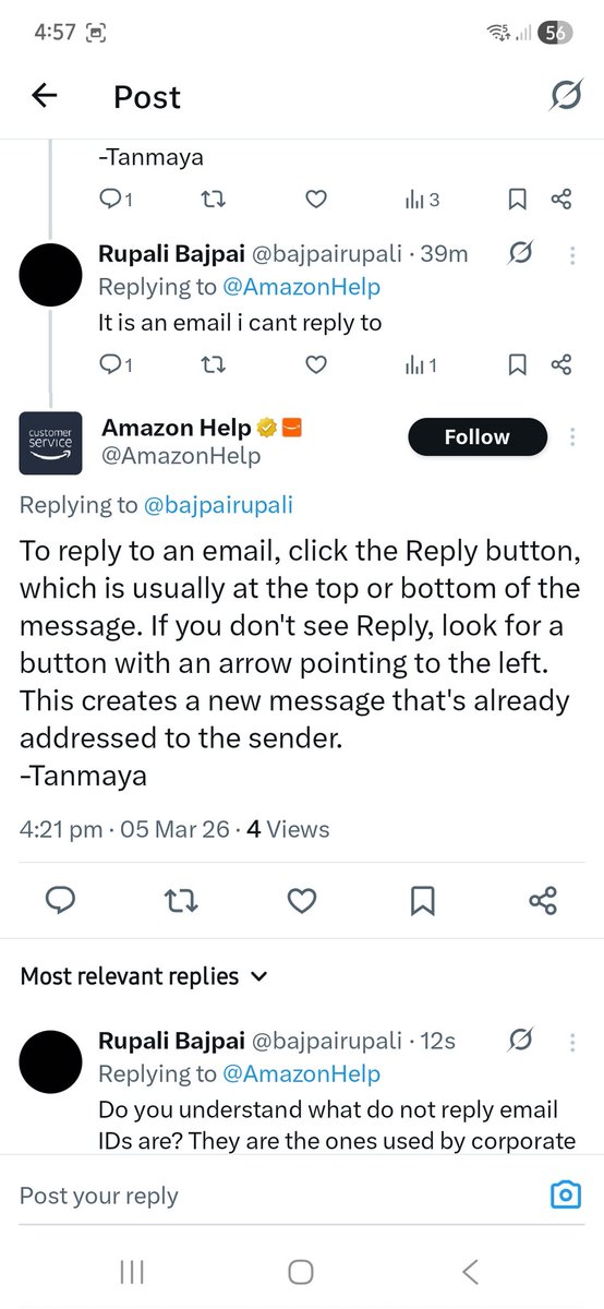 bajpairupali's tweet image. Roflol at #AmazonIndia #AmazonSocialMedia #Amazon people emailing me with do not explain email IDs and then asking me to reply to them and follow up with them on those..and then trying to teach me how to reply to an email..hahahah