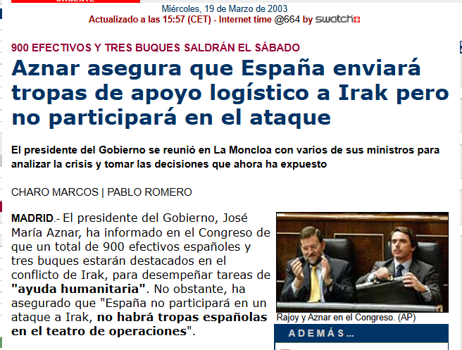 Que no os engañen...es LO MISMO que en 2003. 'Vamos a enviar solo para "ayuda humanitaria", "apoyo", "solo acciones de defensa" ' bla bla bla...

¿Resultado? 193 muertos en el centro de Madrid el 11M 2004.