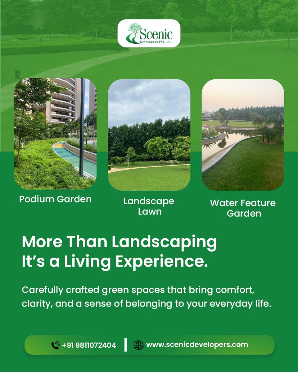 ScenicDeveloper's tweet photo. 🌿 More Than Landscaping, It’s a Living Experience.
From beautifully designed Podium Gardens to lush Landscape Lawns and calming Water Feature Gardens, we create green spaces that bring nature closer to your everyday life.🌱 https://t.co/KZ6mA2Qh7L