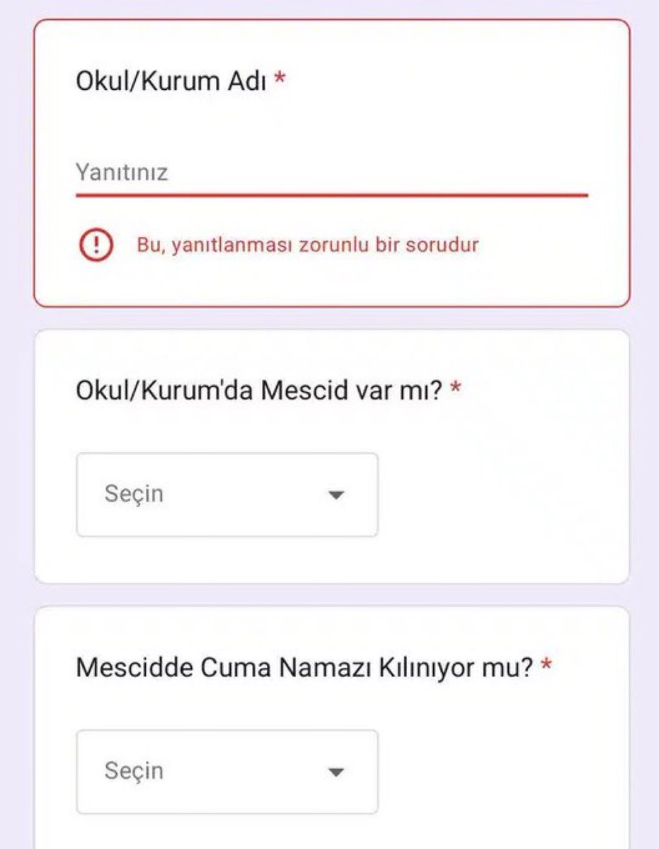 Okulunuzda tuvalet kağıdı ve sabun var mı? diye sormayan Ankara Mamak İlçe Milli Eğitim Müdürlüğü, ilçedeki okul müdürlerine ‘ibadet anketi’ göndermiş.
Söz konusu ankette ‘Okulda mescit var mı?’ ve ‘Mescitte cuma namazı kılınıyor mu?’ soruları soruluyor. Bir sonraki aşama hangi
