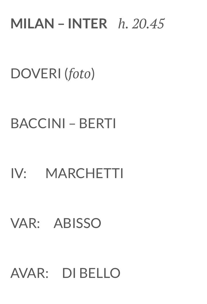 capuanogio's tweet image. Sarà #Doveri ad arbitrare #MilanInter domenica sera a San Siro.