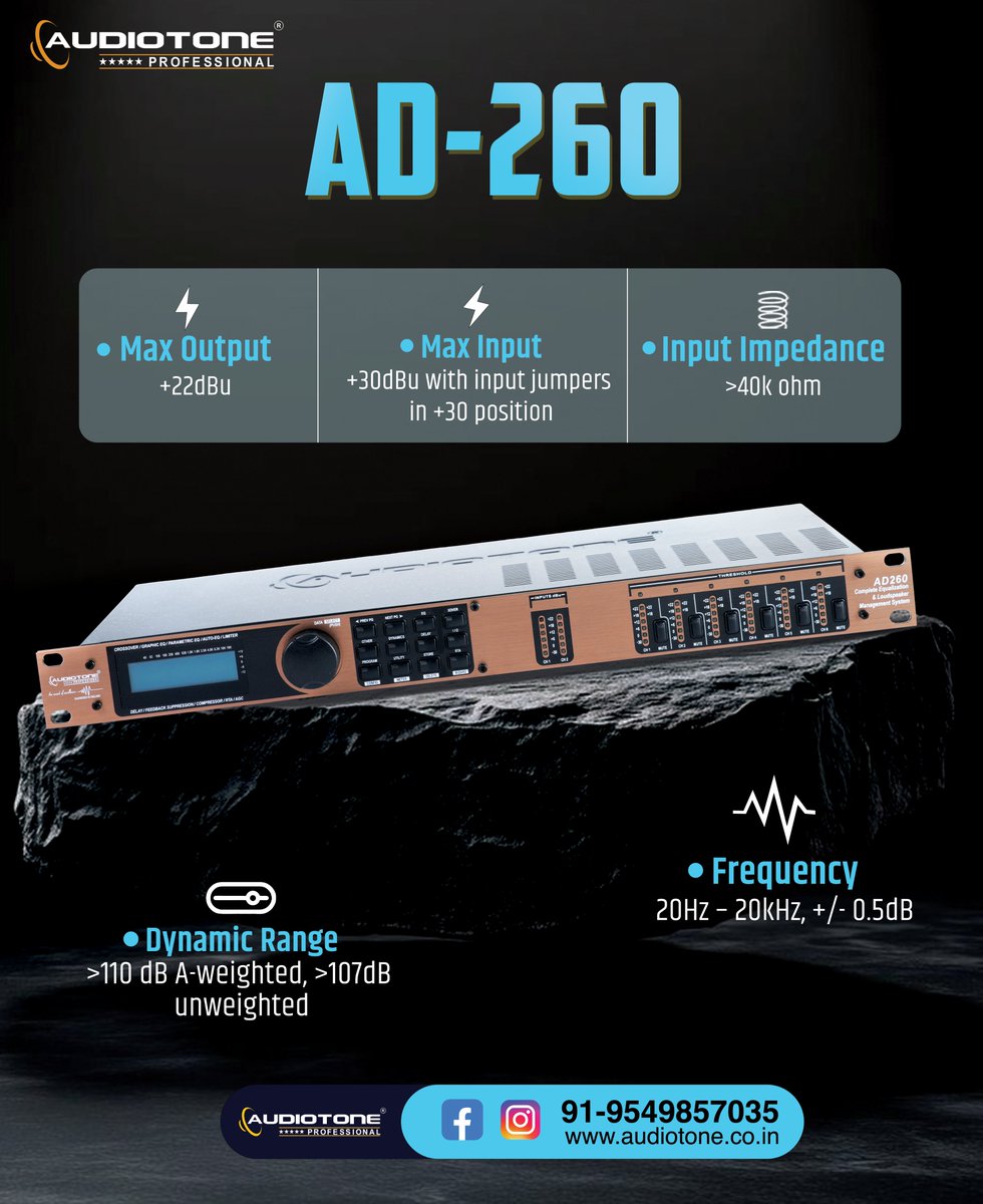 Auditone_Pro's tweet image. Upgrade your sound system with the AD-260 Drive Rack 🔊 Precision audio processing, smarter system control, and powerful performance for professional PA setups and live sound. #Audiotone #AD260 #DriveRack #ProAudio #LiveSound #DJGear #SoundSystem #AudioTech 🎛️