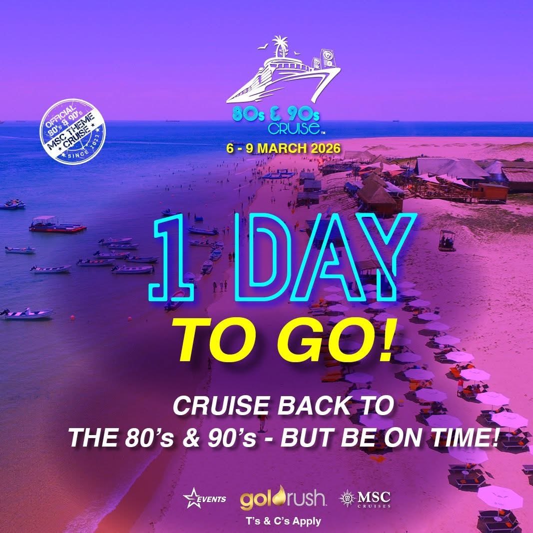 NeilHellerle's tweet photo. Almost there - 1 day to go! Arrive according to your designated embarkation time. Beat the queues. &amp; leave the stress behind.

Keep it cool. Keep it easy. 

And walk straight into your 80’s &amp; 90’s Cruise™ experience.

Destination: 

In Official Partnership with Goldrush. https://t.co/h2xm83afOg