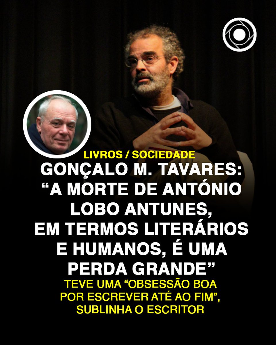 comculturaearte's tweet photo. O escritor Gonçalo M. Tavares recordou António Lobo Antunes, que morreu hoje aos 83 anos, como alguém que “marca completamente a literatura portuguesa” e em quem admira, entre outros, a “obsessão boa por escrever até ao fim”.

Sabe mais: https://t.co/q7mxyL6YvJ https://t.co/HGTXW9D9fX
