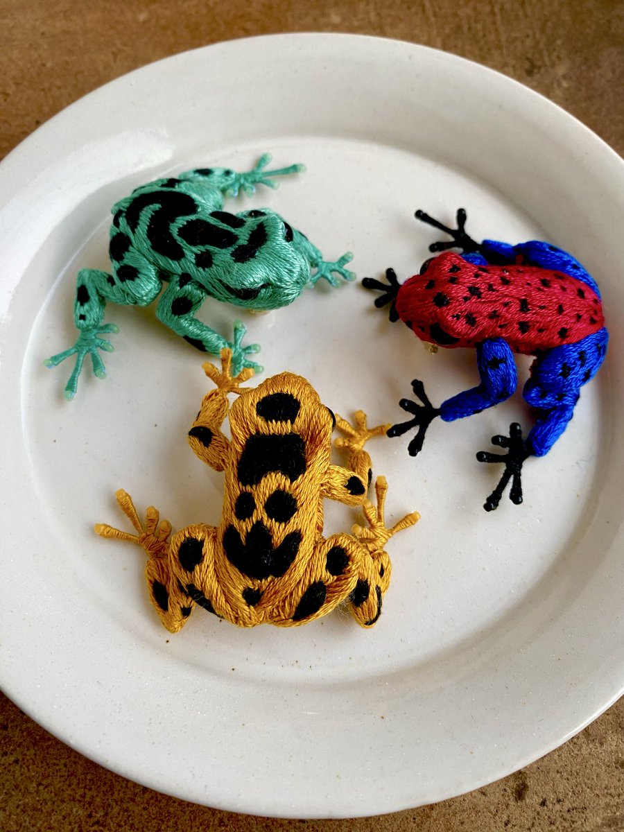 kippermum's tweet photo. #3月になったから3人並んだ画像を貼ろうぜ

立体刺繍のカエルちゃんトリオ🐸🐸🐸 https://t.co/DcgdS8qGiS