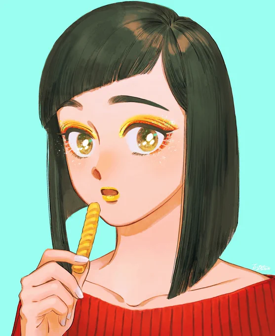 大昔に描いた絵のリメイク かっぱえびせんをイメージしたメイクの絵