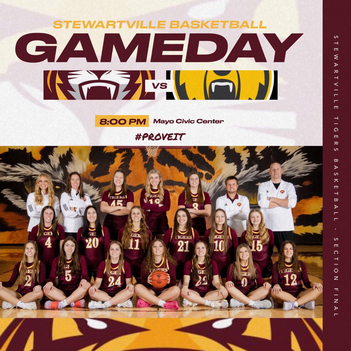 StewieGBB's tweet photo. GAMEDAY🐅🏀 vs Byron
Tigers head to the Mayo Civic Center to take on the Bears in the Section 1AAA Final! #PROVEIT

🆚 : Byron
⏰ : 8:00 pm
📍 : MCC Arena
🖥️ : https://t.co/HqC5TgwuoL https://t.co/S8SVkean0T