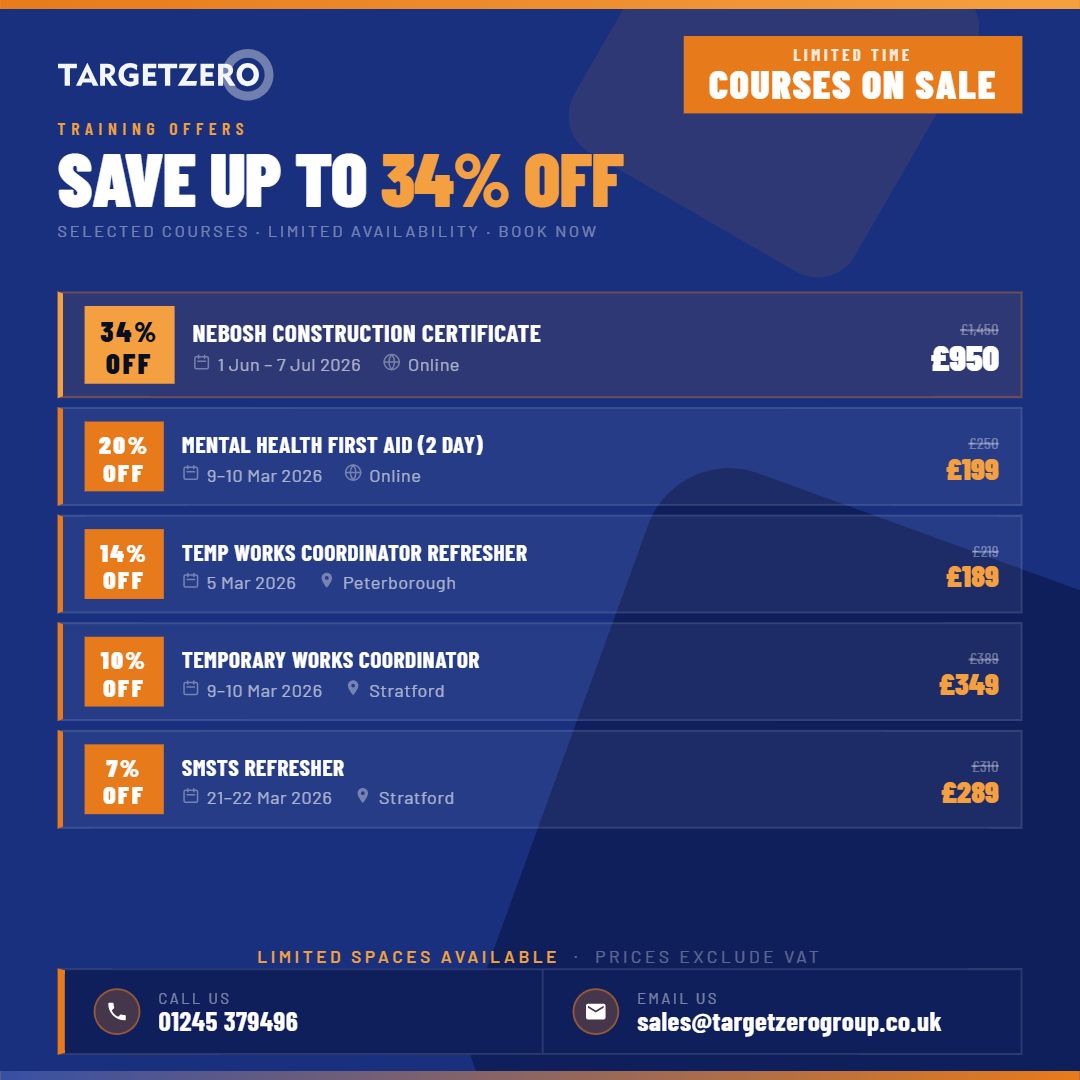 TargetZero_Grp's tweet photo. 💰 Up to 34% off selected health &amp; safety courses — but not for long.

If you've been putting off booking, now's the time. We've got a handful of courses on sale right now, including:

📞 Call us on 01245 379496
📧 sales@targetzerogroup.co.uk
🔗 https://t.co/AgOFxWc6kw https://t.co/k3Ydqg3uNT