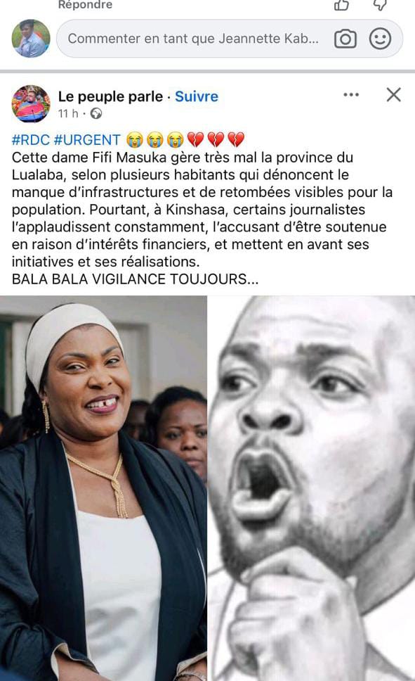 La reconnaissance n'est pas de ce monde dit-on. Les détracteurs de Mme <a href="/FifiMasukaSaini/">Fifi Masuka</a> le prouvent . Nous disons à la gouverneure de lualaba de continuer à bien faire et à laisser dire. Courage et persévérance.