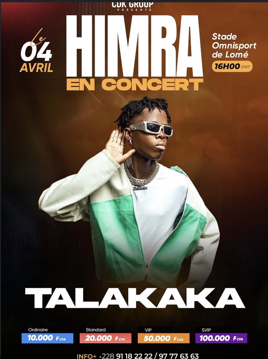 akadje_ange's tweet photo. Le 04 avril, un show qu'il ne faut pas rater
Retrouvez @talakaka_officiel sur scène au stade
Ominisport pour une ambiance de feu
#CDKGROUP #CDKEVENT #HIMRA https://t.co/rG7LYQvK3q