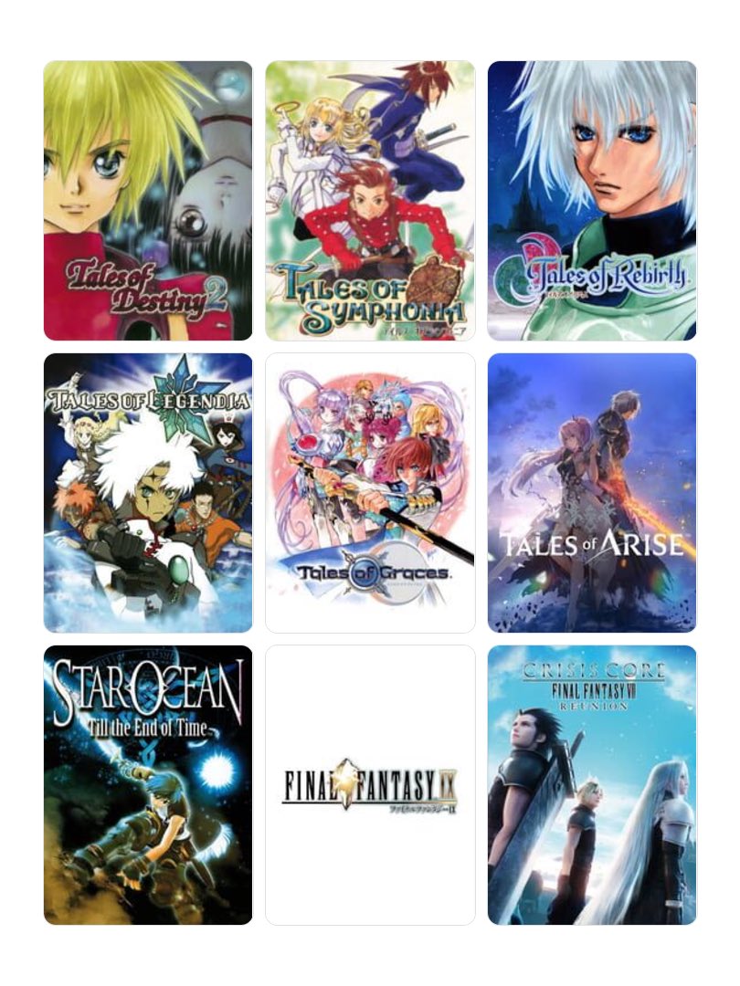 leonis_g's tweet photo. 私を構成する9つのゲーム #9game
だいたいテイルズオブシリーズ!
シリーズはかなりやりこんだけど、自分を構成するって言えるのはこのあたり…🤔
基本的にプレイヤーに倫理を考えさせるストーリーがすきぽい! https://t.co/zwWdcAfmfr