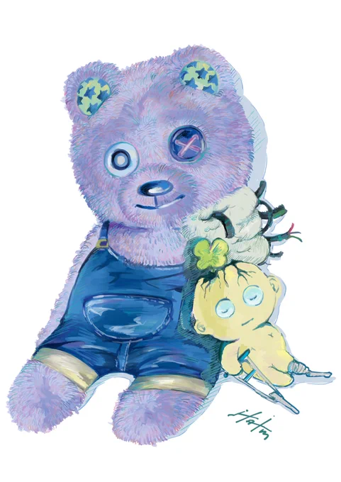 腕の取れたクマのヌイグルミ(ロボット)