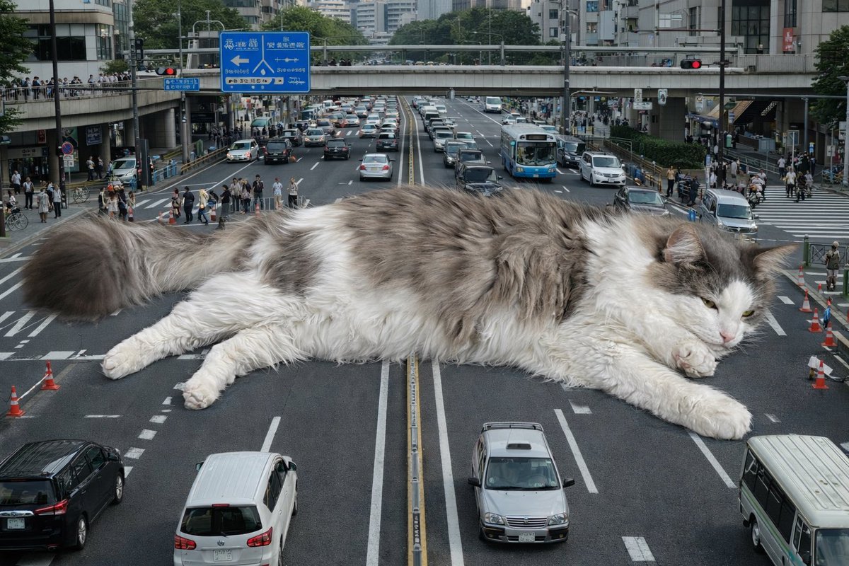 #往来で寝ていて超邪魔な体長10mの猫