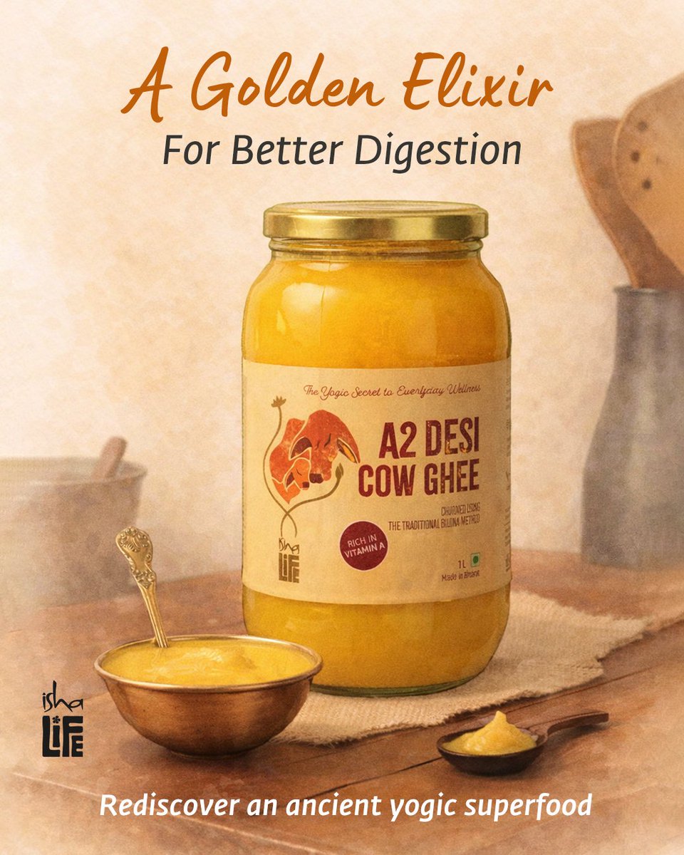 Ishalifeindia's tweet photo. A spoonful of Ghee before meals, keeps digestive issues at bay! 

Explore A2 Desi Ghee, hand churned from the milk of free-grazing Desi cows on https://t.co/H6nxCc6IBU. 

#ishalife #forconsciousliving #Ghee #guthealth #digestion https://t.co/khwu0TuBdr
