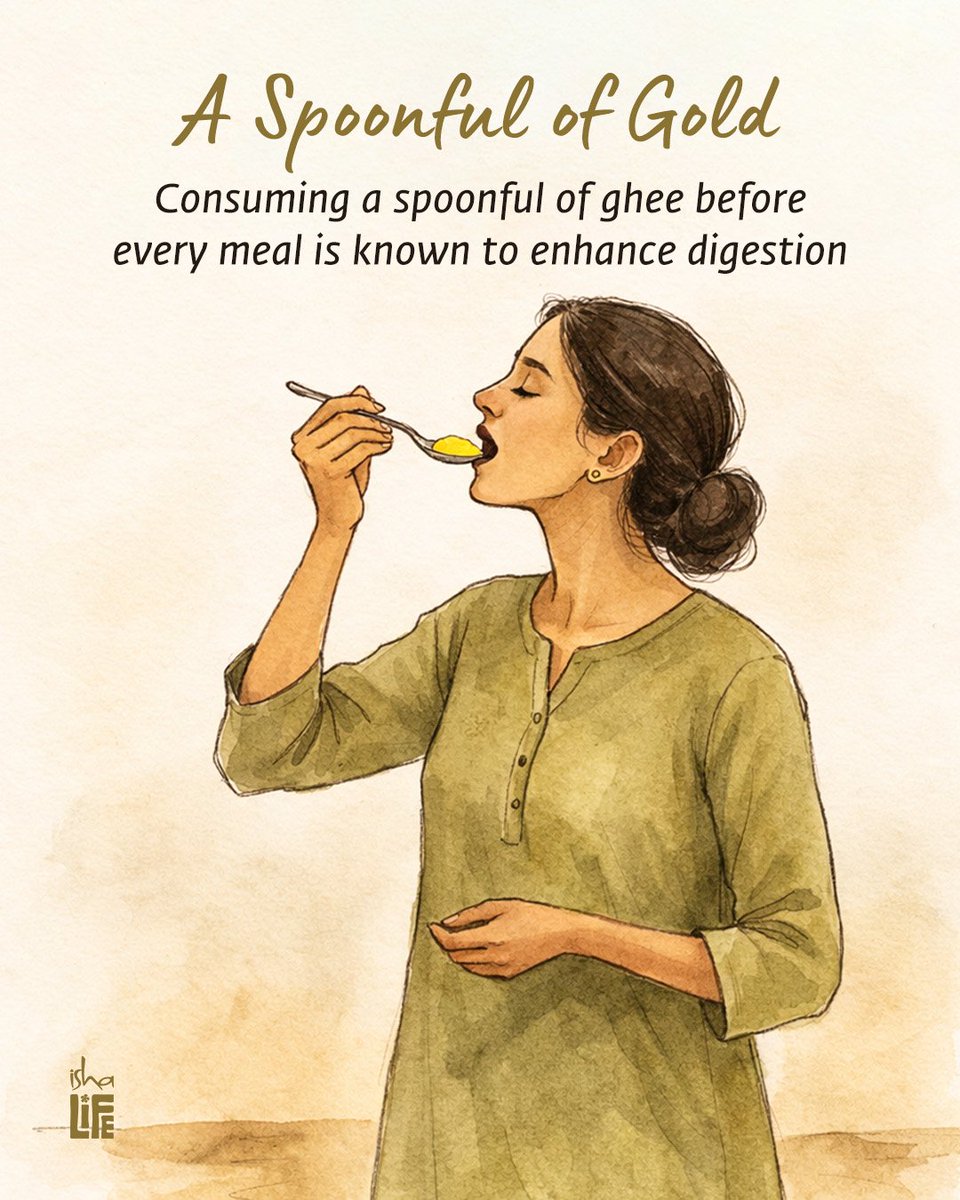 Ishalifeindia's tweet photo. A spoonful of Ghee before meals, keeps digestive issues at bay! 

Explore A2 Desi Ghee, hand churned from the milk of free-grazing Desi cows on https://t.co/H6nxCc6IBU. 

#ishalife #forconsciousliving #Ghee #guthealth #digestion https://t.co/khwu0TuBdr