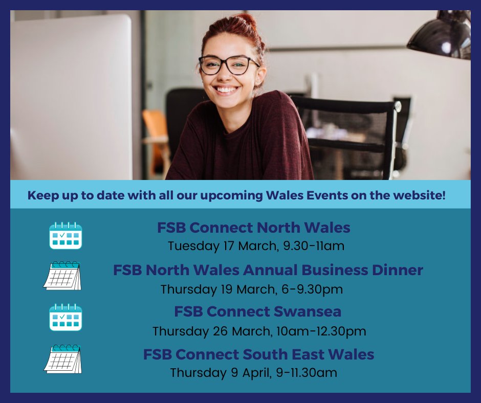 FSBNorthWales's tweet image. 🌟 Join us for #BusinessNetworking across Wales!🤝

🔹 FSB Connect North Wales (17 March)
🔹 FSB North Wales Annual Business Dinner (19 March)
🔹 FSB Connect Swansea (26 March)
🔹 FSB Connect South East Wales (9 April)

Book all events here 🔗 go.fsb.org.uk/3EIKOom

#Networking