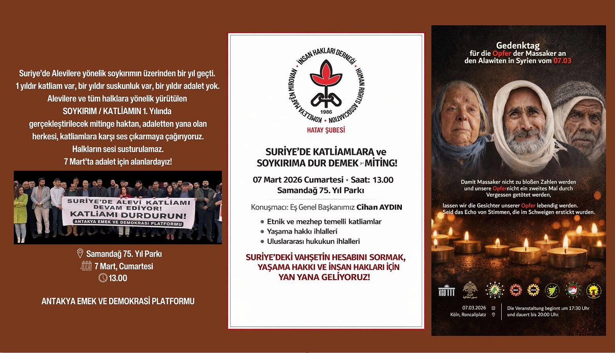 HabereGuven's tweet image. “Suriye’de Alevi Soykırımına Dur De” Çağrısı: 7 Mart'ta Köln ve Samandağ’da Miting habereguven.com/suriyede-alevi… 
Suriye’de Alevi Soykırımını Durdurmaya Çağırıyoruz
@ihdgenelmerkez @kizilirmakilkay @Suavi_Suavi @pinaraydinlar62 #Moğollar @musaozugurlu 
Avrupa Arap Alevileri Federasyonu