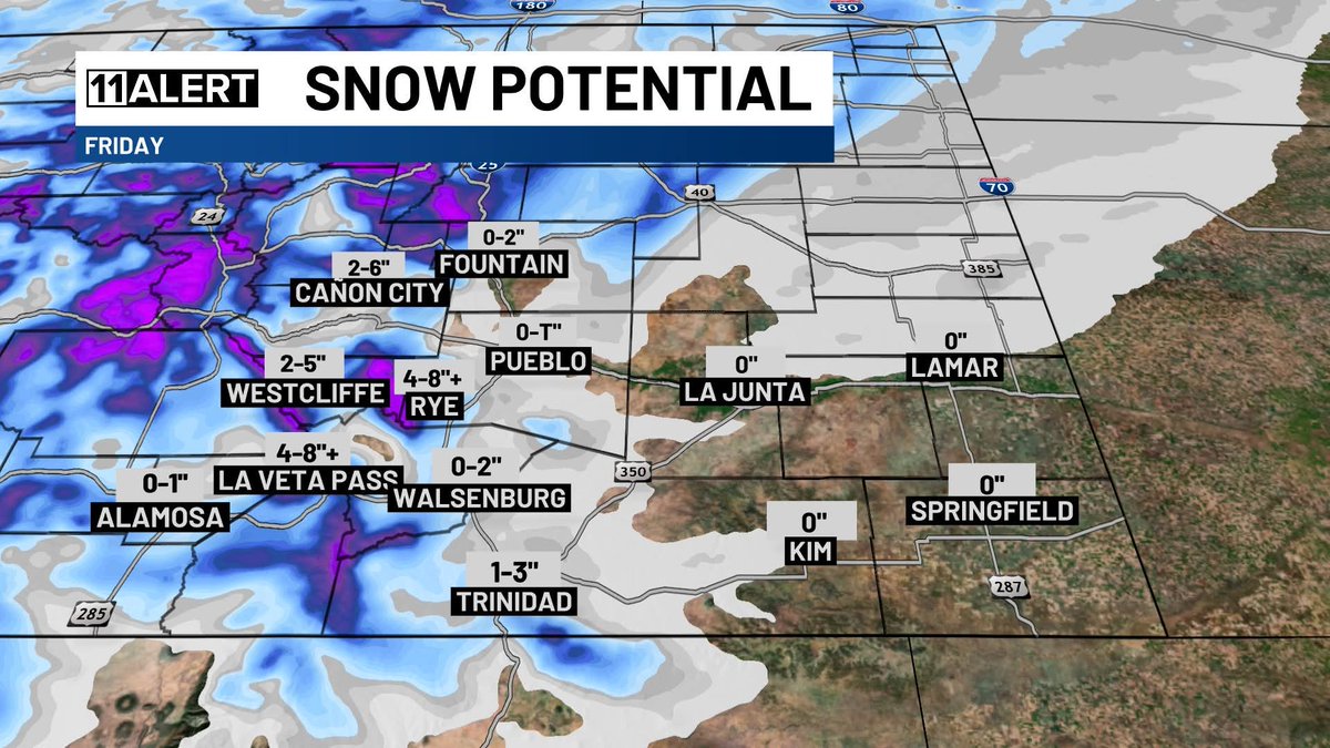 A look at the snow chances for Friday! Winds will be strong at times as well. A difference from last night is that there appears to be a slight shift to the south. Tune in all morning for more or check kktv.com/weather for details!