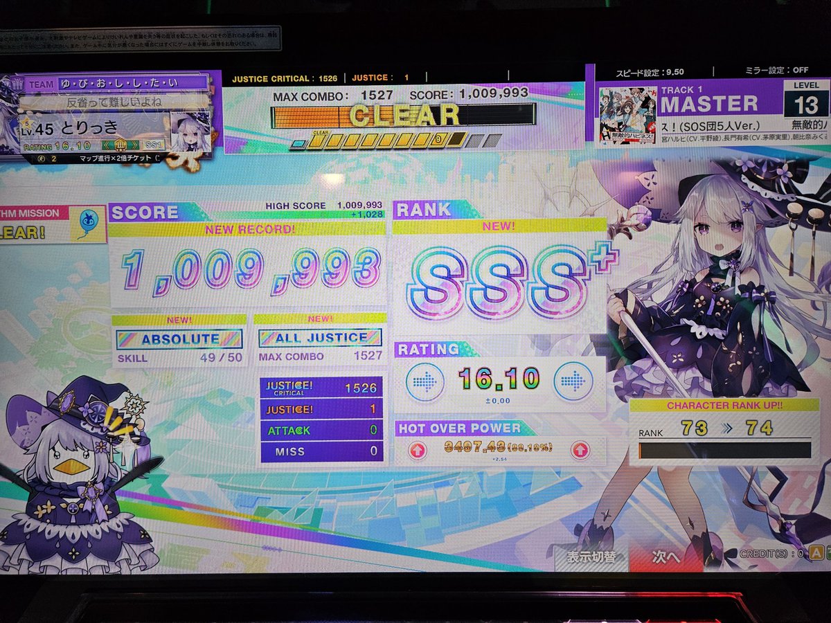 CHUNITHM
スコア更新。体調は大丈夫みたい。