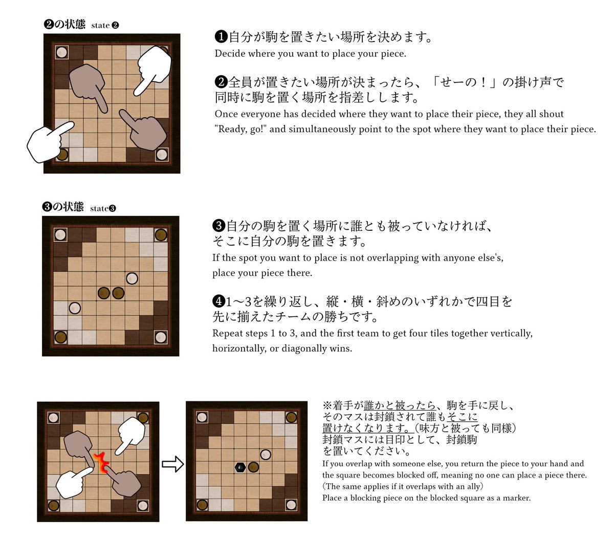 tanh_innovate's tweet photo. SE-NO （セーノ）とは？

四目並べに2vs2の心理戦を加えた新しいルールのボードゲーム！

全員でせーの！と指を指して約5分で即決着‼️
アブストラクト× バッティング要素の四目並べです👀

ゲームマーケット2026春5/24にプロジェクトカシオレ様と出展！

 #ゲームマーケット2026春 
 #ボードゲーム https://t.co/jTu0BNbUPb