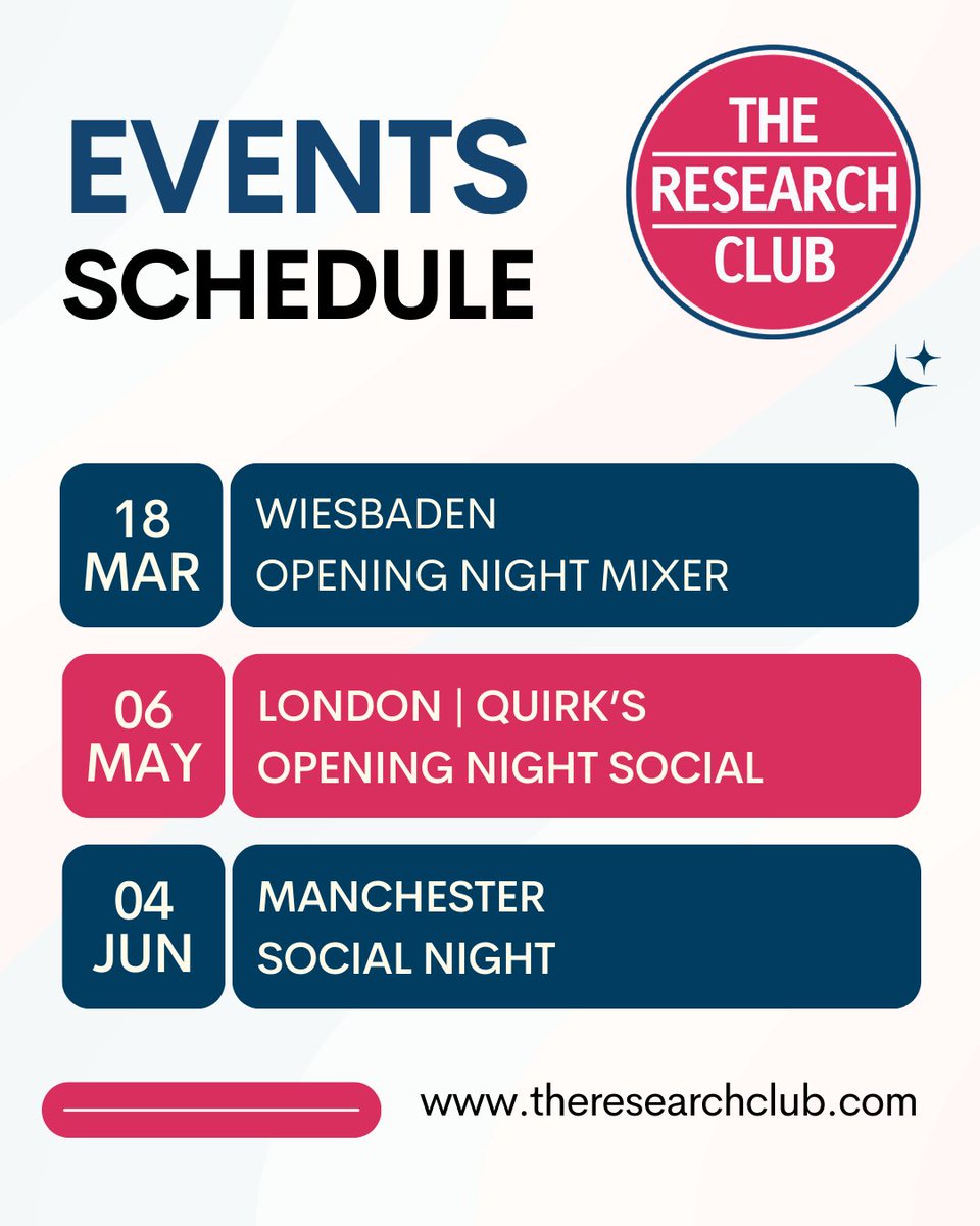 TheResearchClub's tweet photo. What’s coming up at The Research Club. March is a busy month for our community and we’re excited to bring researchers together across several cities over the coming weeks. 

Find out more about our upcoming events:
🌐 https://t.co/oKPynYrUaS https://t.co/m3JPnYPeDP