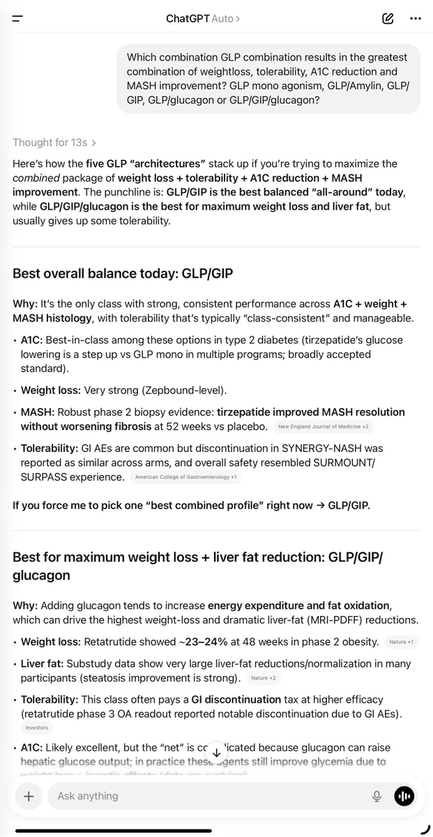 $VKTX   Here’s chat5.2’s thoughts…  

BL was smart to not chase maximal weight loss at the expense of tolerability and diabetes mgmt. He’s right, patience 👇