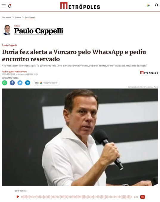 0C0RV0's tweet photo. Parece que o João Dória tá envolvido na "suruba" do Vorcaro. Pra surpresa de zero pessoas https://t.co/CdRr4V9ygs