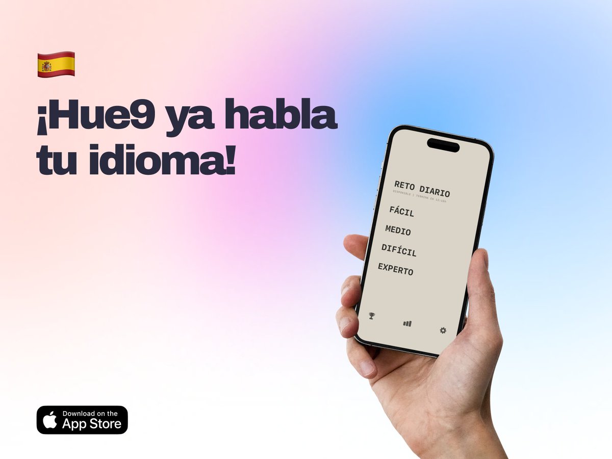 davidcafor's tweet photo. ¡Hue9 v.1.1.1 ya está disponible y habla tu idioma! 🇪🇸

Actualización cargada de novedades:

✅ 100% en español: Interfaz y menús.
✏️ Modo Lápiz por Lotes: Resuelve más rápido.
📊 Nuevo Daily Grid: Ranking online y estadísticas.
🏆 Leaderboards mejorados: Más estabilidad y carga. 
⚙️ Ajustes de jugabilidad: Experiencia consistente.
🛠 Corrección de errores y mejoras visuales.