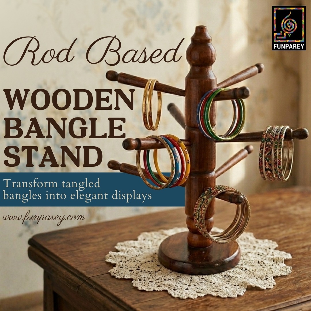 Funparey's tweet image. Artisan organization for your jewelry. 🪵 9-arm Solid Wood Bangle Stand. Treated with hardeners for maximum durability. A classic piece of Pakistani handicraft. 

Order here: funparey.com/product/wooden… 

#Funparey #HandmadeBangleStand