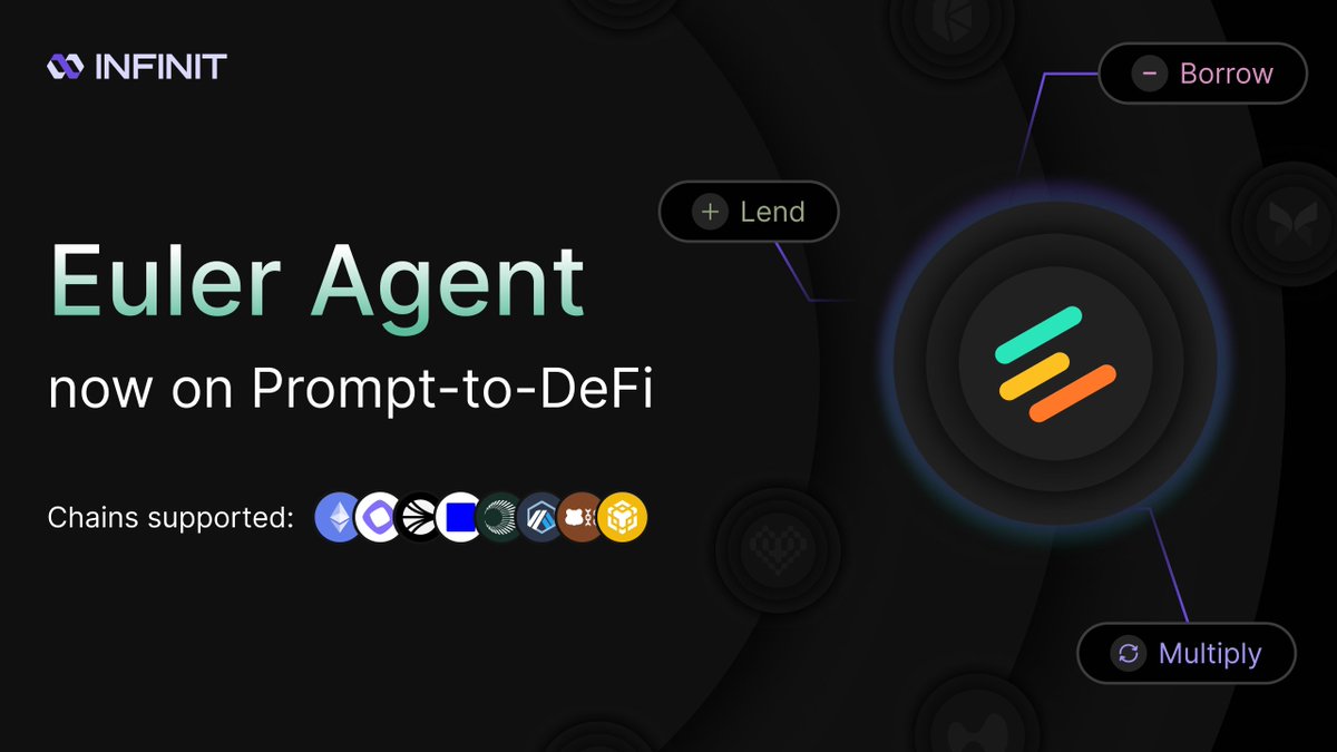 The Euler Agent is now live on INFINIT's Prompt-to-DeFi.

INFINIT's Prompt-to-DeFi turns Euler's flagship features into execution with plain language, powered by AI.

One prompt. No manual steps. No switching interfaces. No coding.

<a href="/eulerfinance/">Euler Labs</a> is one of DeFi's most