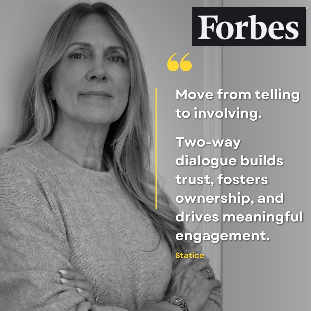 kzwarick's tweet photo. Many CEOs communicate frequently—town halls, email updates—yet teams still feel disconnected. The shift isn’t about saying more.

It’s about moving from telling to involving. Dialogue builds trust, ownership, &amp; real engagement. 

https://t.co/wi5dXII045
#Leadership @ForbesCoaches https://t.co/IYyTK30too