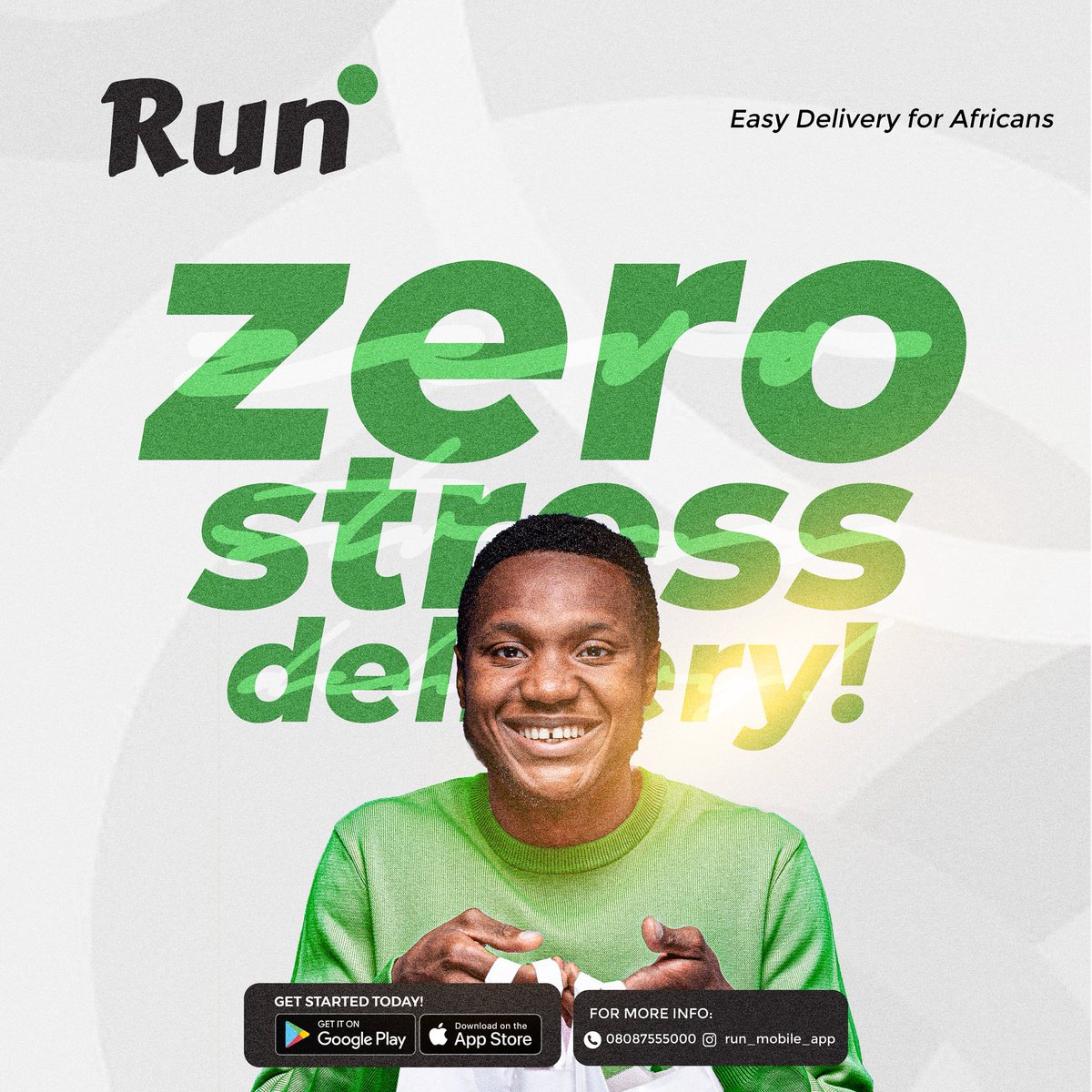 Why deal with delivery stress when you can enjoy zero-stress delivery?

With RUN, sending packages is simple, fast, and reliable. 

Whether you’re delivering customer orders, sending documents, or moving items across the city, RUN connects you to trusted dispatch riders and lets