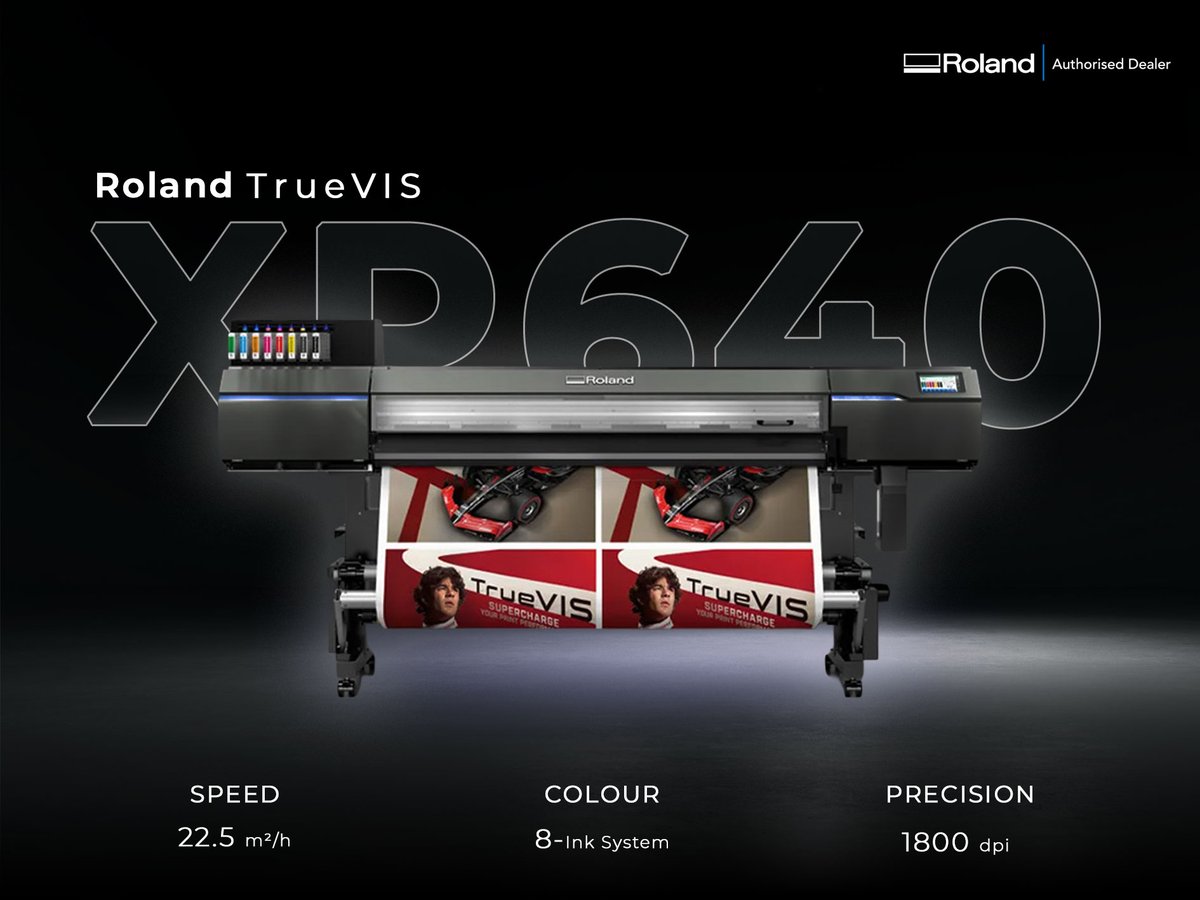 victorydesign's tweet image. Speed meets precision.

TrueVIS XP-640
⚡ 22.5 m²/h
🎨 8 Colours
🖨 1800 dpi
Expanded gamut. Lower running costs. BLI 2025 Winner.
Built for serious print production.

Read more: victorydesign.co.uk/roland-xp-640-…

#XP640 #LargeFormat #PrintTech #Signage