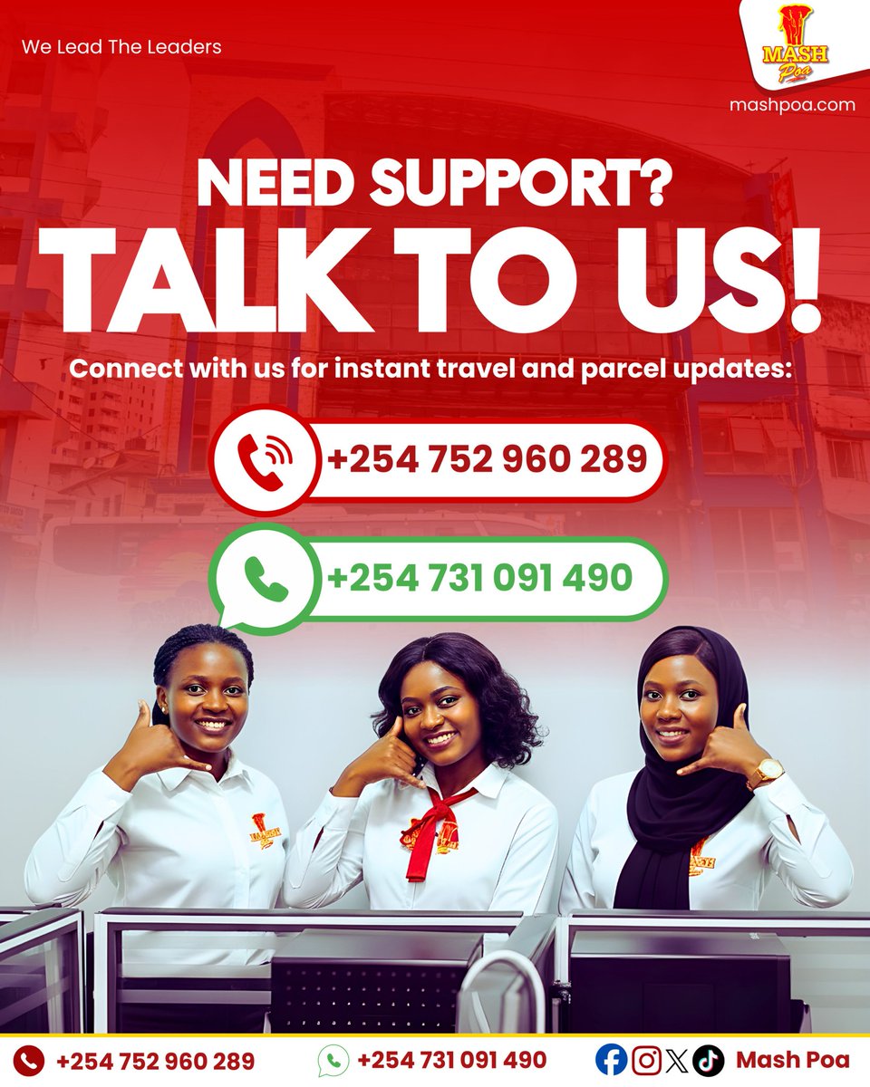 youfirst256's tweet photo. @mashpoa_
*NEED HELP? π*
Bus Company Assistance Line:
- Lost luggage? Call us!
- Route info? We've got it!
- Any queries? We're here
Call/WhatsApp: +254731091490
#BusHelp #TravelSupport #mashpoa . https://t.co/TJPs72C9WN