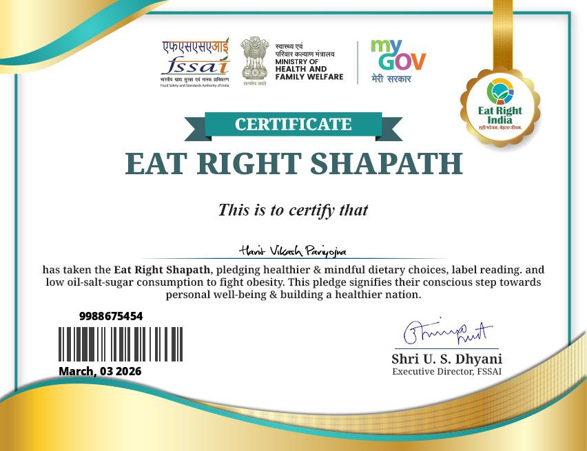Harit vikash pariyojna (hvp), Food Safety and Standards Authority of India (FSSAI). Your commitment strengthens India's collective fight against obesity and other lifestyle-related diseases
hvpindia.org
#founder_and_National_Chairman_kundan_Kumar_mandal