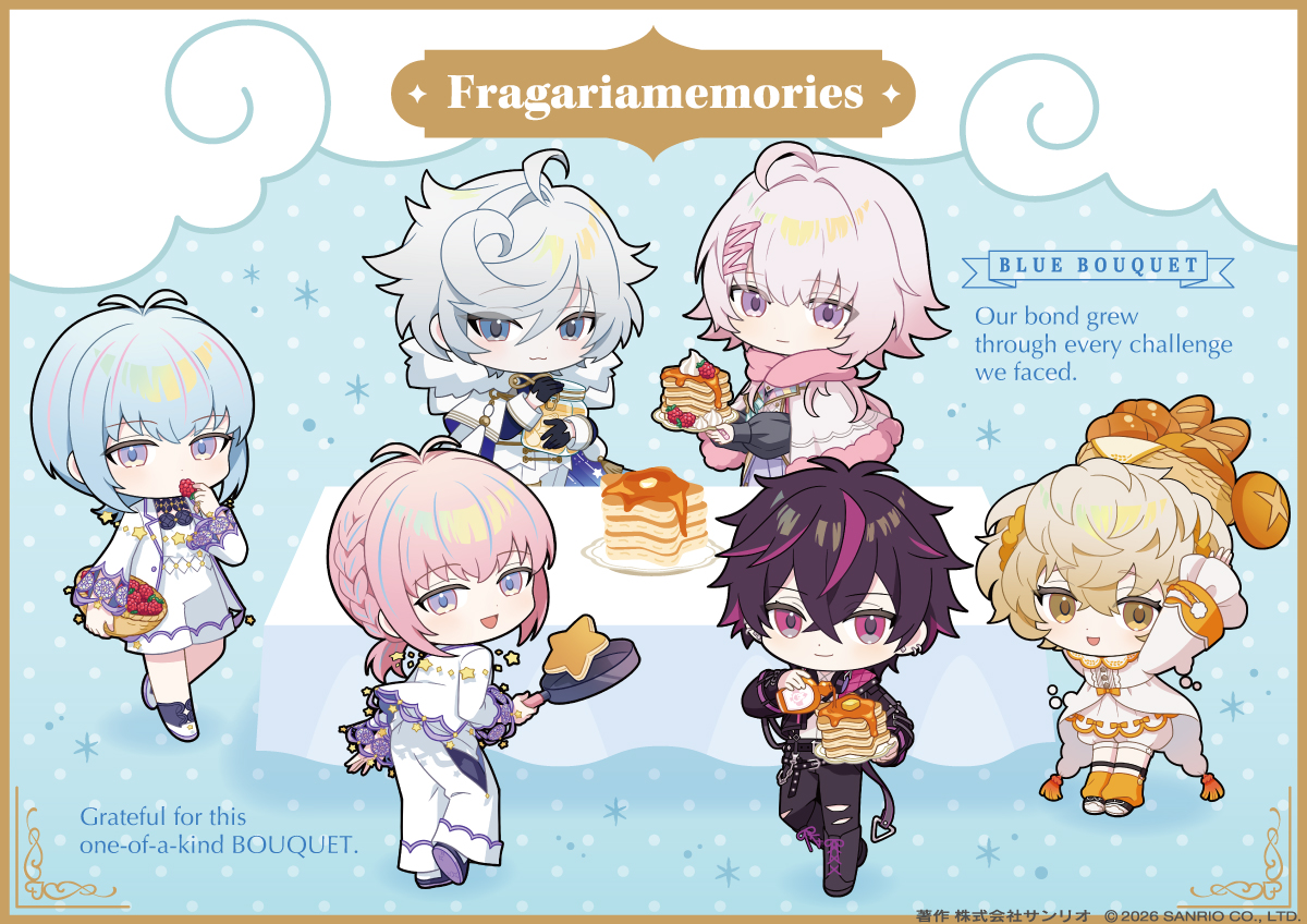 ◤🍓描き下ろしミニキャラ初公開🍓◢
BLUE BOUQUETの騎士たちは、
パンケーキパーティの真っ最中🥞

#フラメモ展（<a href="/fragaria_exh/">フラガリアメモリーズ特別企画展【公式】</a>）にて、3/12(木)よりグッズ発売決定！✨

✦✦✦
#フラガリア情報局 で最新情報をチェック♪
youtube.com/live/PqatPscD7…

#フラガリアメモリーズ